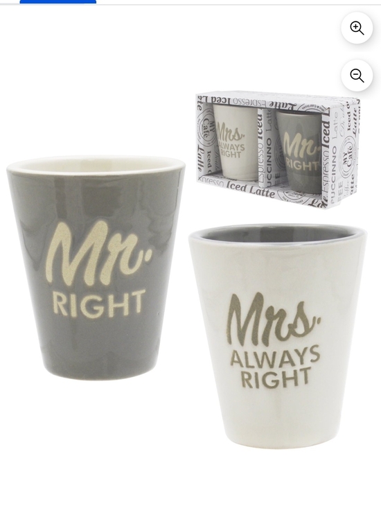 Other - Mr. Right & Mrs. Always Right Ceramic Mug Set - Grey and White